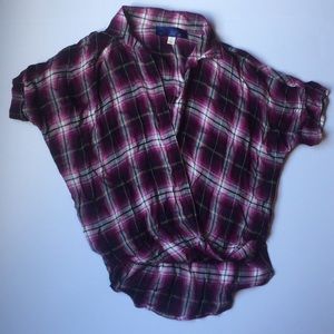 Blue Rain Open Front Cardigan Plaid Purple Top XS